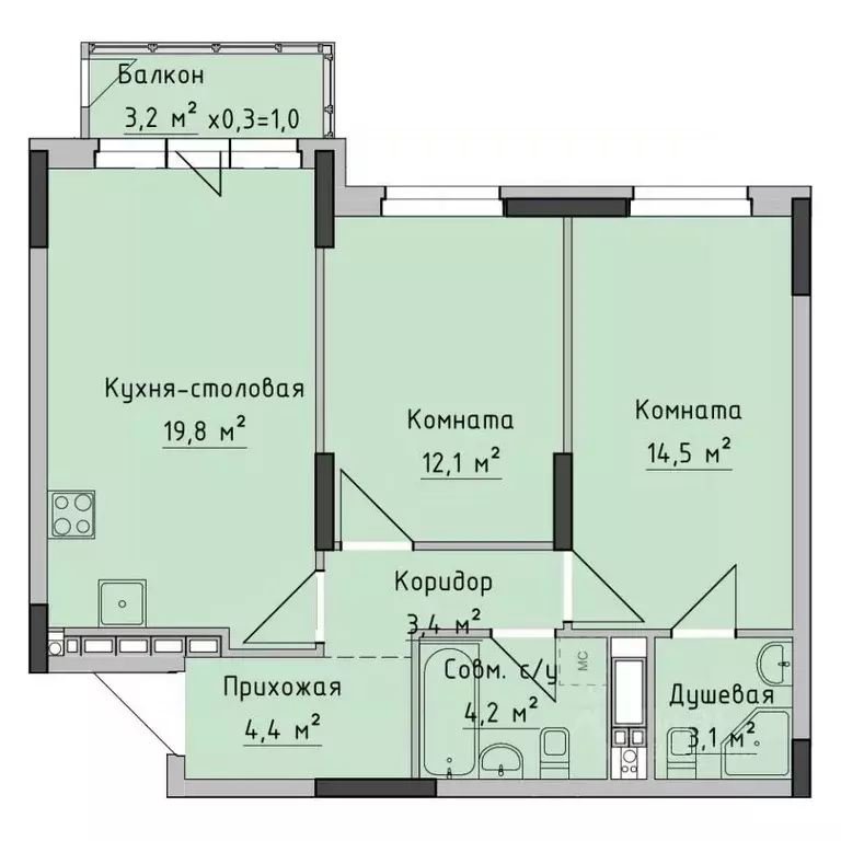 2-к кв. Удмуртия, Ижевск ул. Холмогорова, 89 (62.66 м) - Фото 0