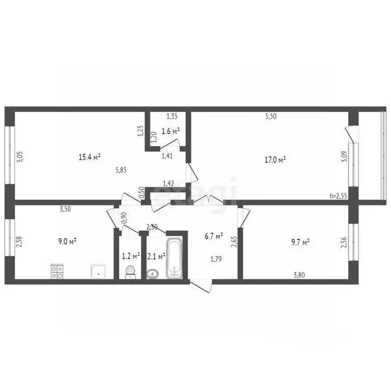 3-к кв. Брянская область, Брянск Орловская ул., 22 (63.7 м) - Фото 1