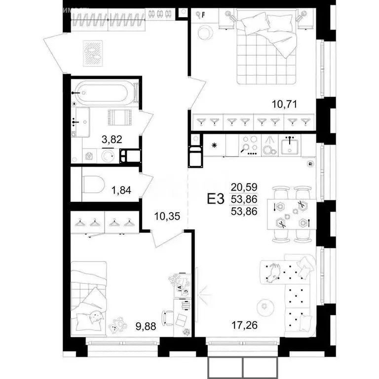 2-комнатная квартира: Тула, ЖК Гармония (53.86 м) - Фото 0