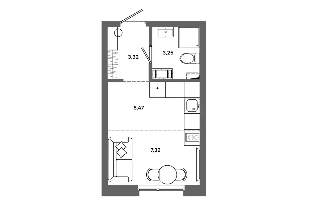 Студия Ханты-Мансийский АО, Сургут 30А мкр,  (20.36 м) - Фото 0