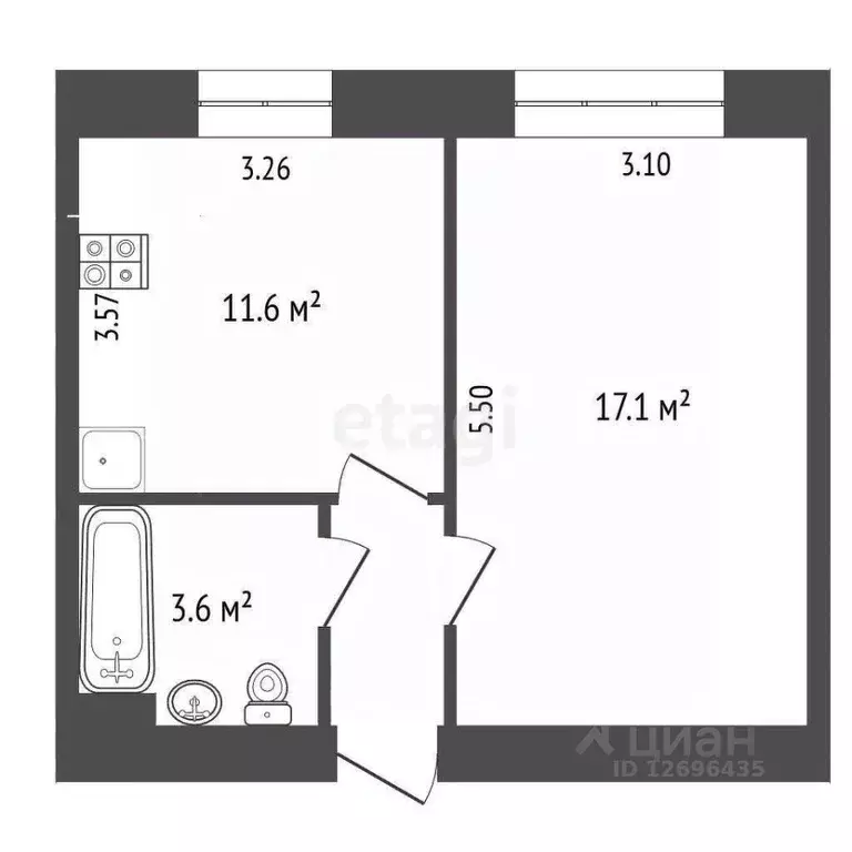 2-к кв. Московская область, Мытищи ул. Терешковой, 3 (34.4 м) - Фото 2