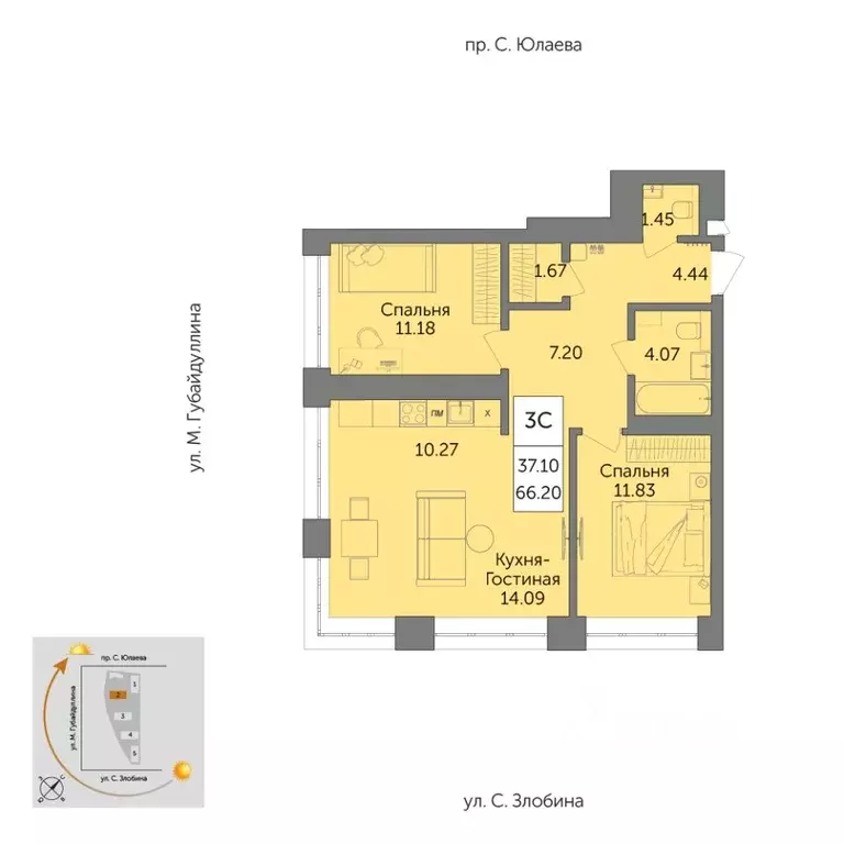 3-к кв. Башкортостан, Уфа Зеленая Роща жилрайон, Урбаника жилой ... - Фото 1