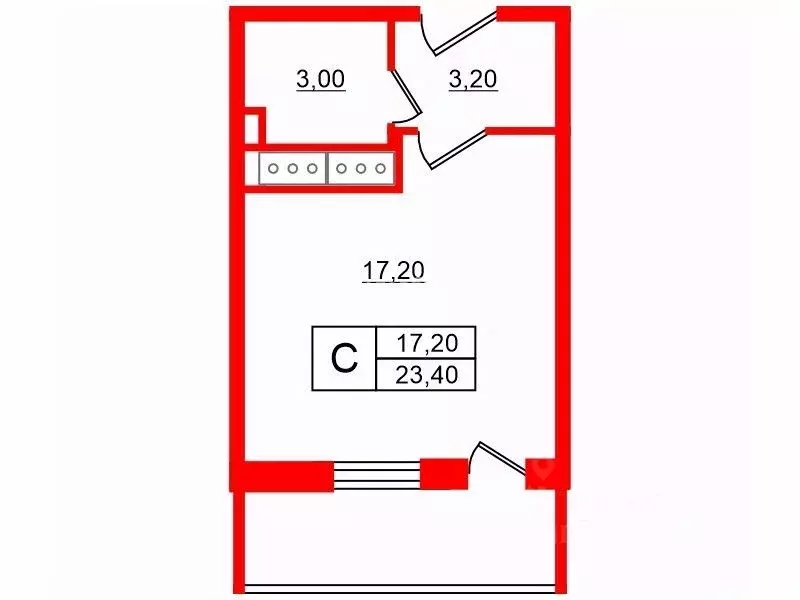 Студия Санкт-Петербург Комендантский просп., 71 (23.4 м) - Фото 1