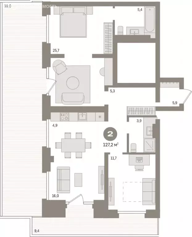 2-комнатная квартира: Тюмень, Причальная улица, 9 (127.2 м) - Фото 1
