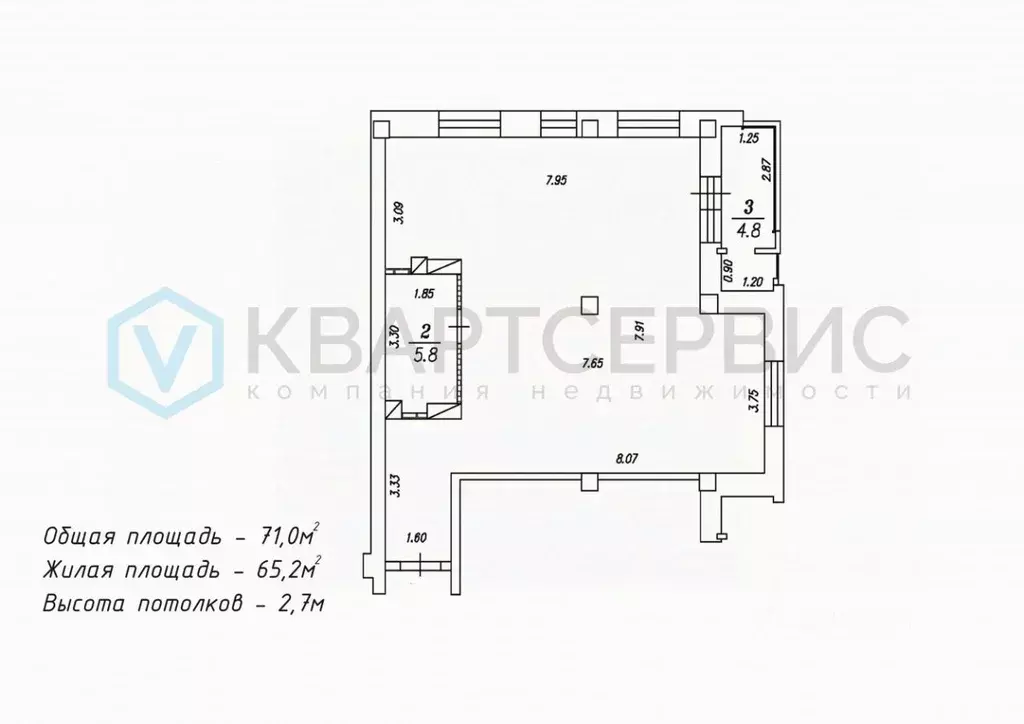 2-к кв. Омская область, Омск просп. Королева, 7 (71.3 м) - Фото 2