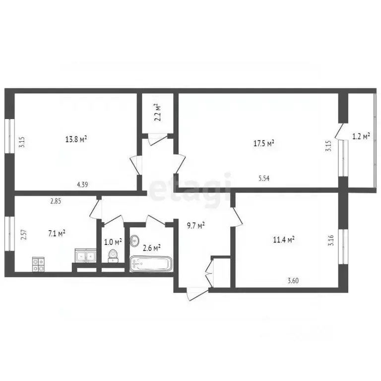 3-к кв. Ямало-Ненецкий АО, Ноябрьск ул. Ленина, 28 (66.0 м) - Фото 2