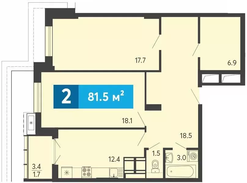 2-комнатная квартира: село Засечное, Прибрежный бульвар, 5 (81.5 м) - Фото 1