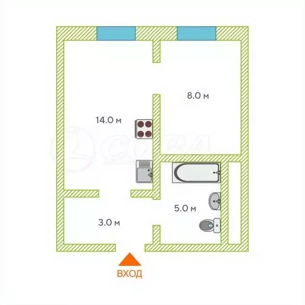 1-к кв. Тюменская область, Тюмень ул. Республики, 204к5 (30.2 м) - Фото 1