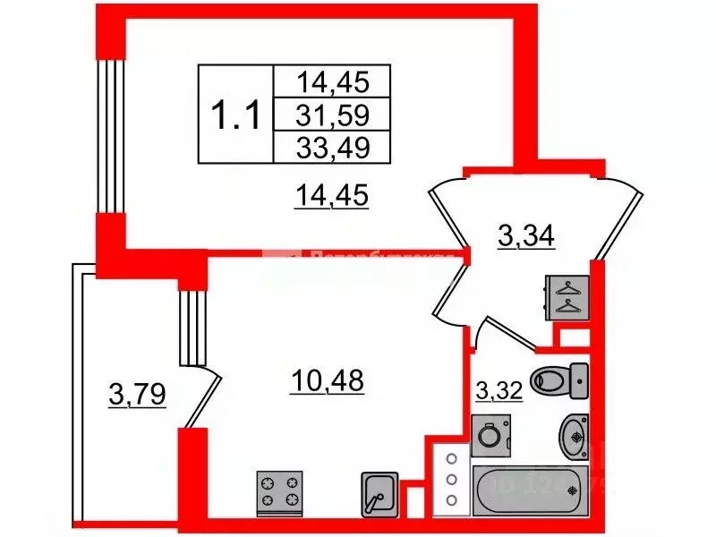 1-к кв. Санкт-Петербург ул. Верхне-Каменская, 9к1 (30.8 м) - Фото 1