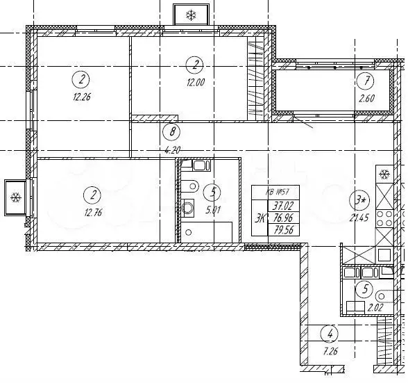 9-к. квартира, 79,6 м, 2/9 эт. - Фото 1