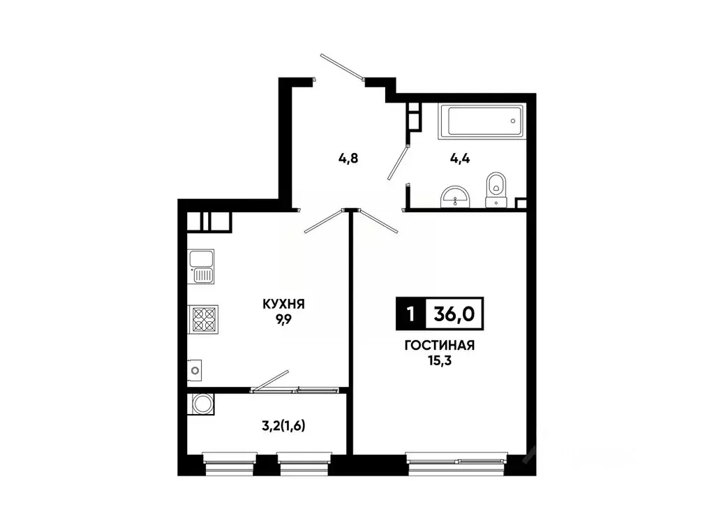 1-к кв. Ставропольский край, Ставрополь ул. Доваторцев, 179Гк1 (36.0 ... - Фото 1