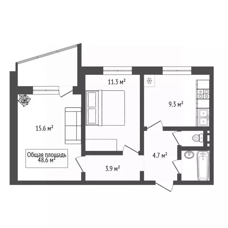 2-к кв. Новосибирская область, Новосибирск ул. Титова, 257 (48.6 м) - Фото 1