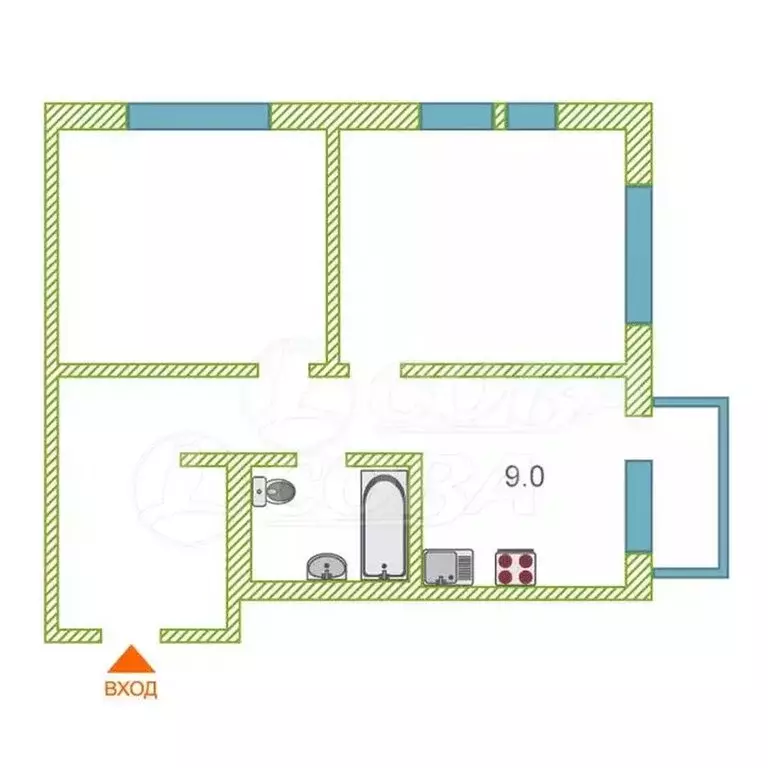 Квартира-студия: Тюмень, Полевая улица, 117к5 (50 м) - Фото 2