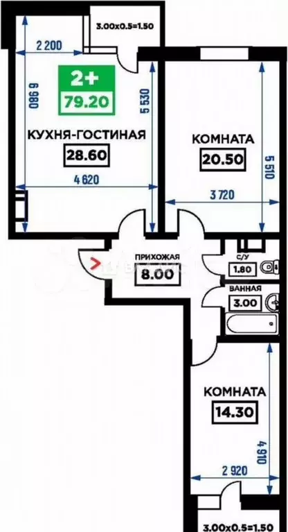 2-к. квартира, 80,3 м, 16/19 эт. - Фото 0