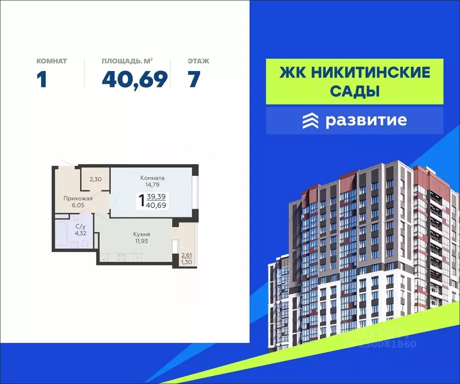 1-к кв. Воронежская область, Воронеж Никитинские сады жилой комплекс ... - Фото 0