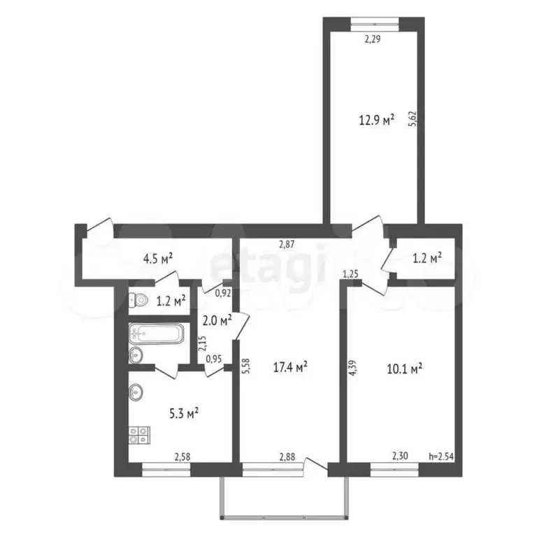 3-к. квартира, 57 м, 3/5 эт. - Фото 0