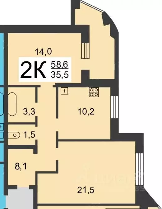 2-к кв. Нижегородская область, Нижний Новгород Трудовая ул., 14 (58.6 ... - Фото 1