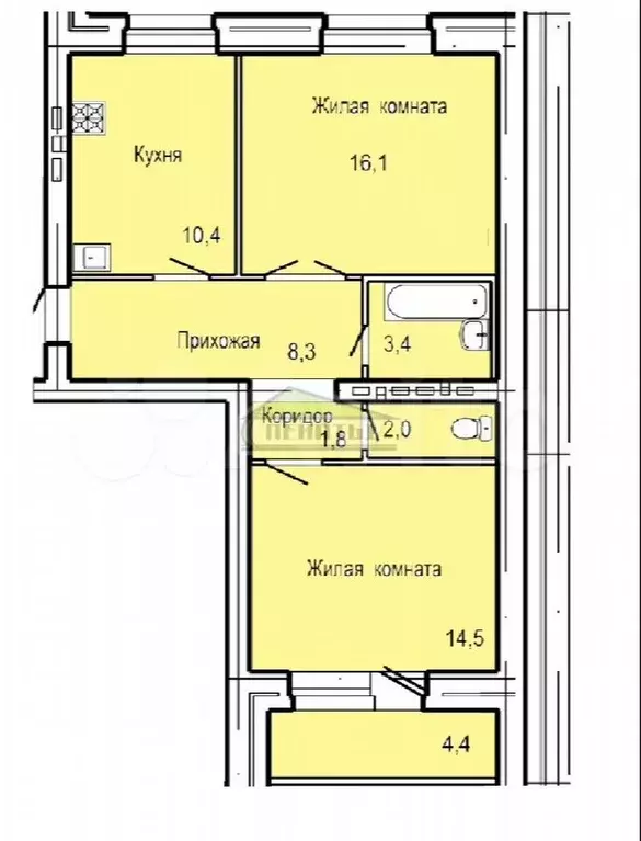 2-к. квартира, 58,6 м, 2/9 эт. - Фото 0