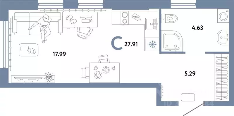 Студия Свердловская область, Екатеринбург ул. Шефская, 22А (27.91 м) - Фото 1