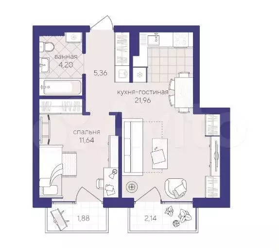 1-к. квартира, 47,2 м, 4/4 эт. - Фото 1
