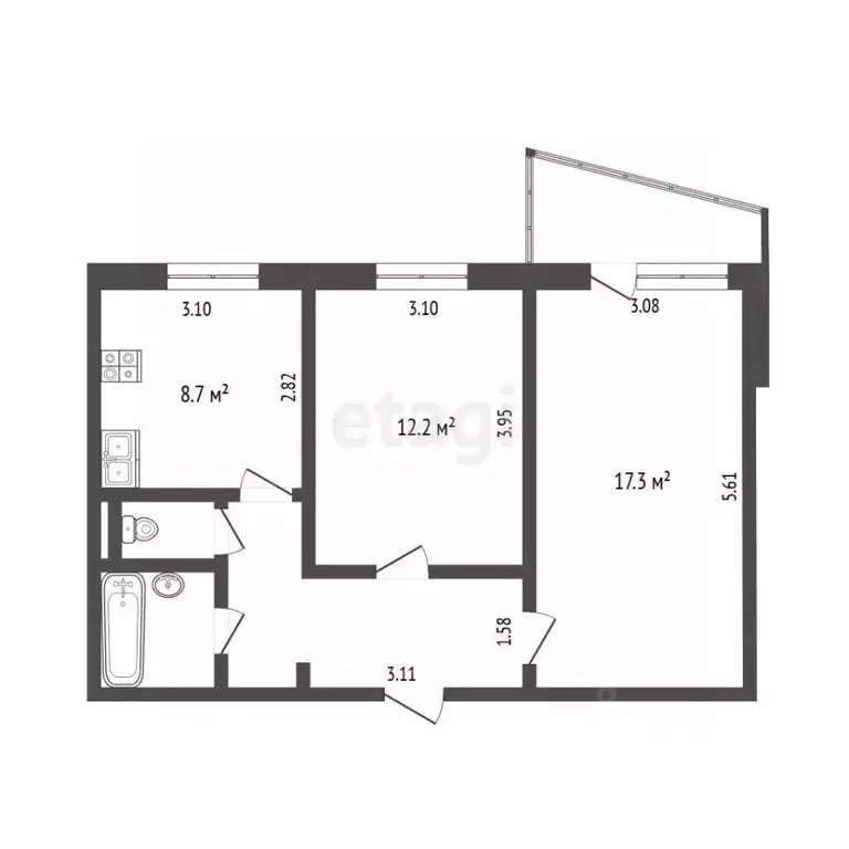 2-к кв. Тюменская область, Тюмень ул. Радищева, 29 (51.0 м) - Фото 1