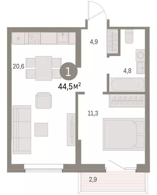 1-комнатная квартира: Курган, жилой район Центральный, ЖК Дом Кино ... - Фото 1