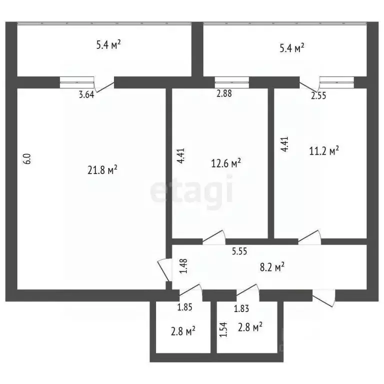 2-к кв. Томская область, Томск Сибирская ул., 98 (59.4 м) - Фото 2
