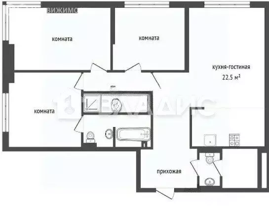 3-комнатная квартира: Москва, Чкаловский бульвар, 6 (92.3 м) - Фото 0