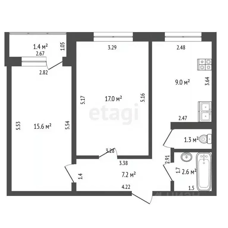 2-к кв. Башкортостан, Стерлитамак ул. Гоголя, 161 (52.7 м) - Фото 0