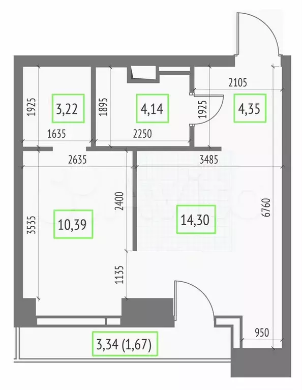 Квартира-студия, 36,4 м, 22/57 эт. - Фото 1