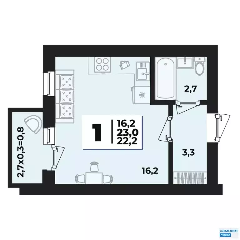 Квартира-студия: аул Новая Адыгея, ЖК Дарград (22.2 м) - Фото 1