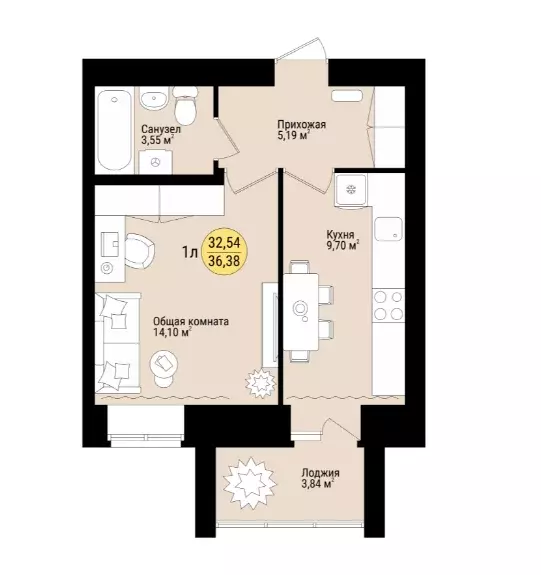 Продаётся 1-к квартира, 36 м - Фото 0