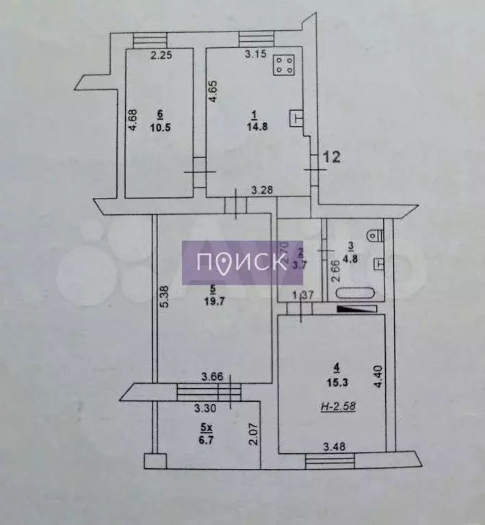 3-к. квартира, 76 м, 6/6 эт. - Фото 0