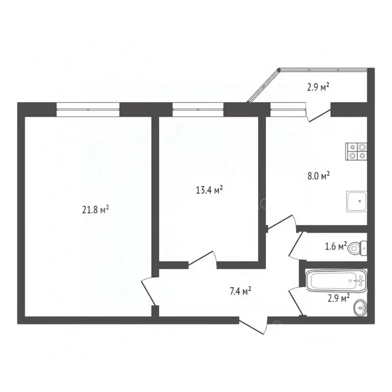 2-к кв. Тюменская область, Тюмень ул. Михаила Сперанского, 19 (55.1 м) - Фото 1