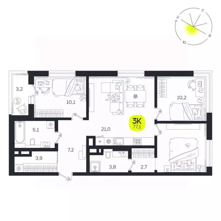 3-к кв. Свердловская область, Екатеринбург Южная Ботаника жилрайон, ... - Фото 1