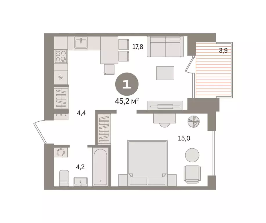 1-комнатная квартира: Новосибирский район, рабочий посёлок Краснообск, ... - Фото 2