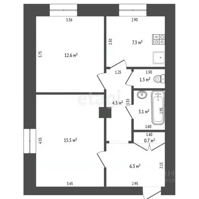 2-к кв. Самарская область, Самара Краснодонская ул., 14 (51.4 м) - Фото 1