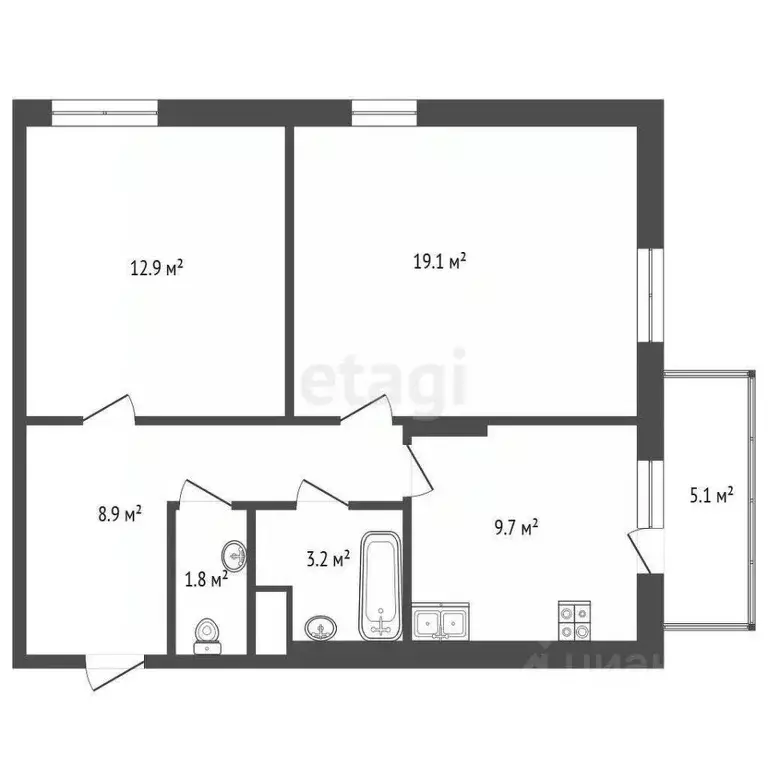 2-к кв. Тюменская область, Тюмень Профсоюзная ул., 49 (57.1 м) - Фото 2