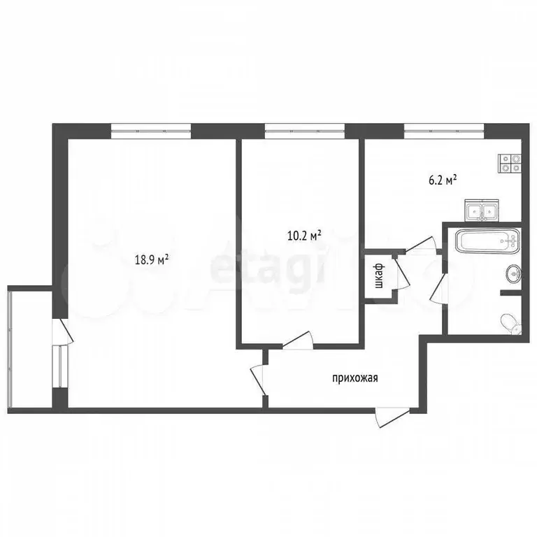 2-к. квартира, 44,9 м, 4/9 эт. - Фото 0
