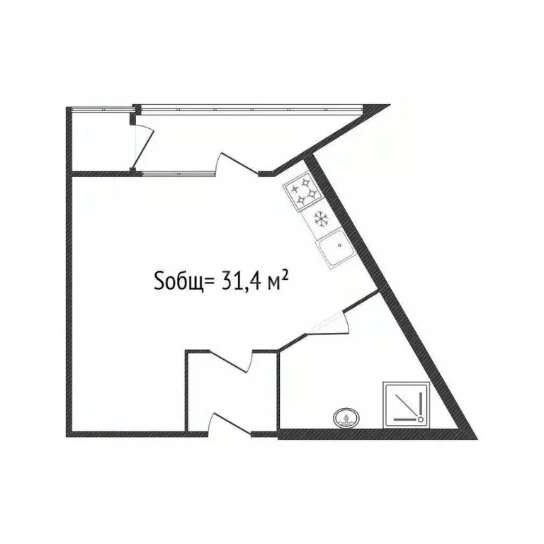 Студия Новосибирская область, Новосибирск ул. Прибрежная, 6/1 (31.4 м) - Фото 2