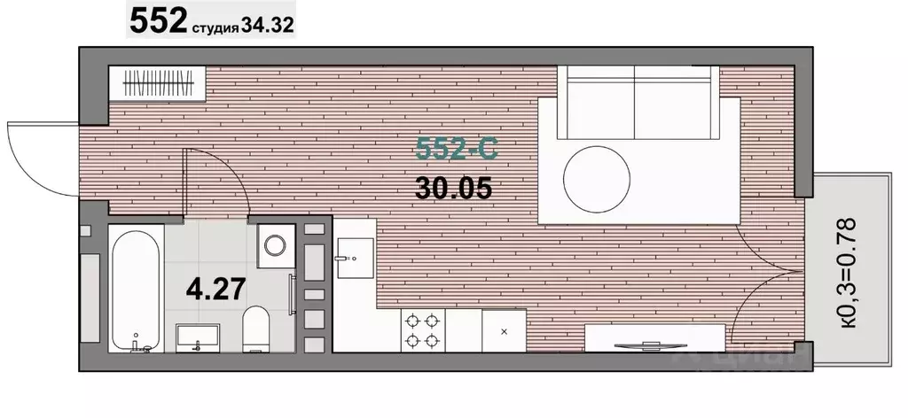 1-к кв. Калининградская область, Зеленоградск ул. Гагарина (35.1 м) - Фото 1