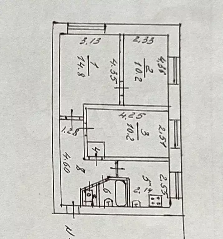 3-к. квартира, 52,1 м, 1/5 эт. - Фото 0