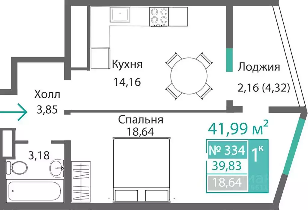 1-к кв. Крым, Симферополь Крымская роза мкр,  (41.99 м) - Фото 0