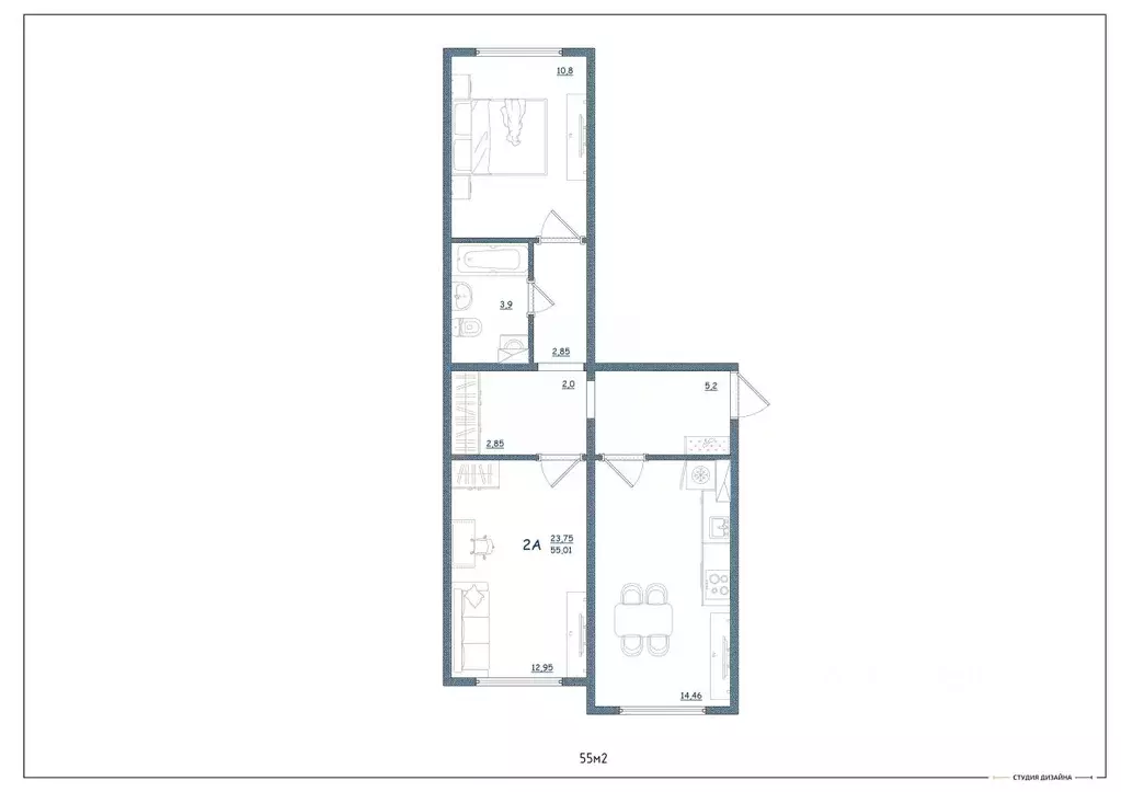 2-к кв. Тверская область, Тверь ул. Левитана, 93А (55.0 м) - Фото 2