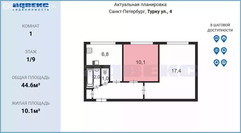 1к в 2-комнатной квартире (10.1 м) - Фото 1