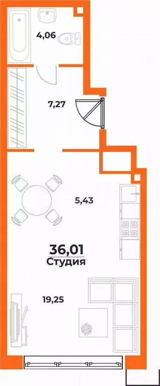 Квартира-студия, 36м, 6/10эт. - Фото 0