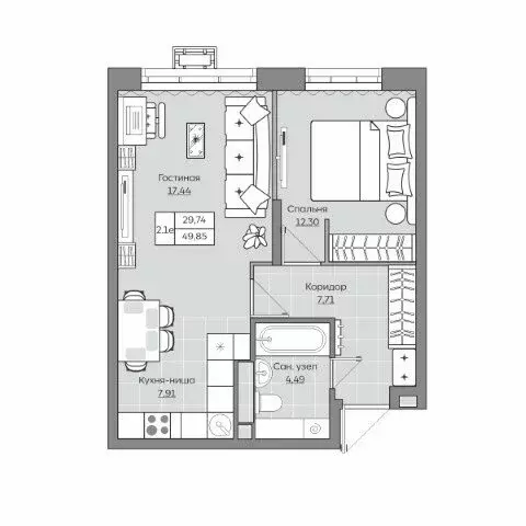 2-комнатная квартира: Казань, улица Ярышлар, 8 (49.85 м) - Фото 1