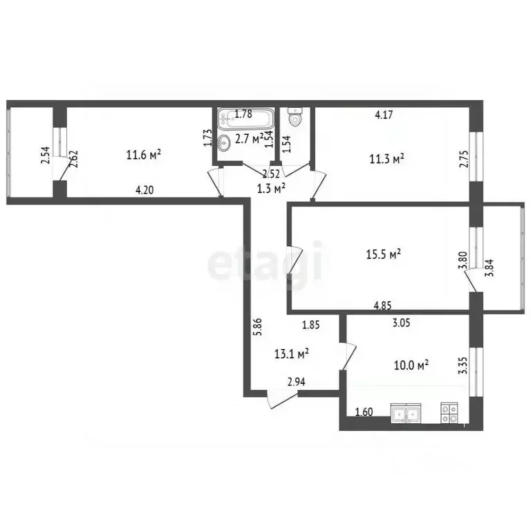 3-к кв. Калининградская область, Гурьевск Зеленая ул., 21 (65.5 м) - Фото 2