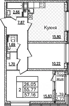 2-к кв. Санкт-Петербург Полюстровский просп. (57.16 м) - Фото 0