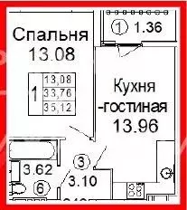 1-к кв. Рязанская область, Рязань ул. Островского, 122к1 (34.5 м) - Фото 2